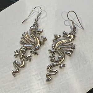 35 Silver Dragon Dangle Earrings - Women's Jewelry